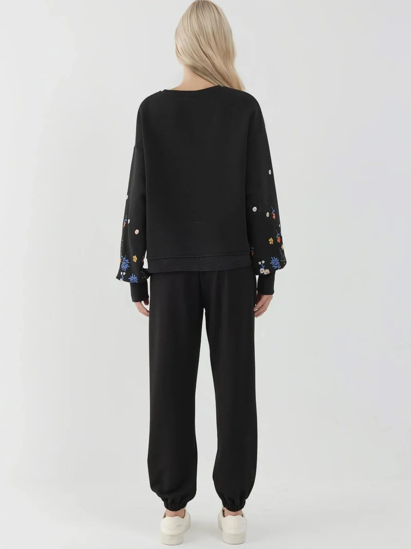 HICCUP Printed Long Sleeve Crew Neck Sweatshirt