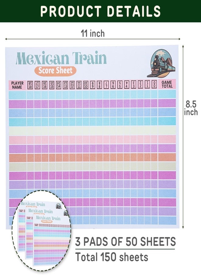 KAIU 3 Pads 150 Sheets Mexican Train Score Pads, Dominoes Score Sheets Colorful Chicken Foot for Family Game Nights, Up to 18 Rounds （ 8.5" x 11"） - Image 2