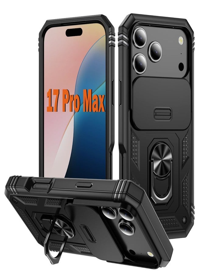 PASNEW Case for iPhone 17 Pro Max with Kickstand & Slide Camera Cover,Military Grade Heavy Duty Full Body Shockproof Hard Shell for iPhone17Promax, Black - Image 1