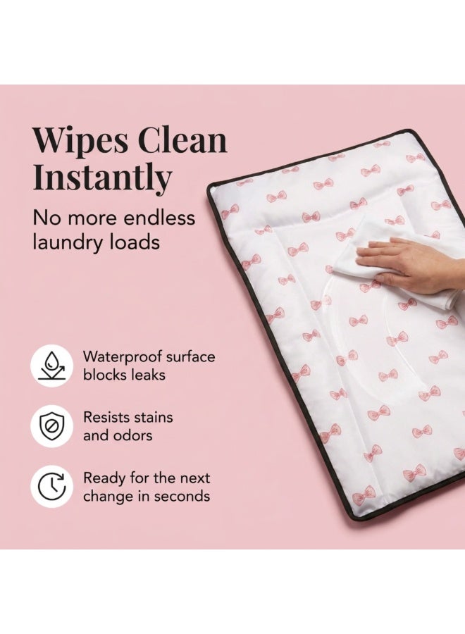 Hummingbird Premium Waterproof Baby Changing Mat – Soft Portable Diaper Changing Pad with Easy-Clean Surface for Newborn & Toddler, Pink Bow Design - Image 5