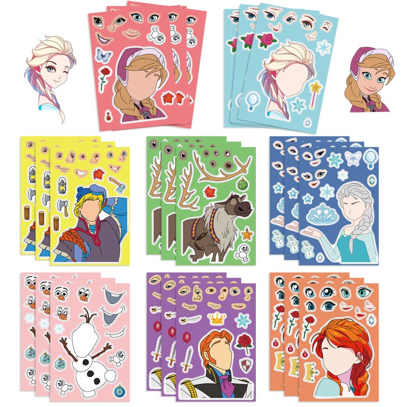 LHST 24 Sheets Make a Face Frozen Stickers for Girls Boys, Make Your Own Stickers for Kids Toddlers, Preschool Children Crafts Party Favor, Rewards, Art Craft, Birthday Gift (Frozen) - Image 1