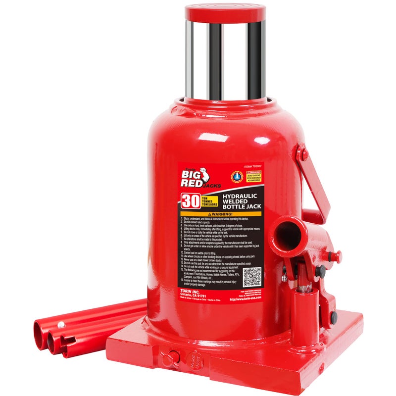 BIG RED T93007 Torin Hydraulic Stubby Low Profile Welded Bottle Jack, 30 Ton (60,000 lb) Capacity, Red - Image 1