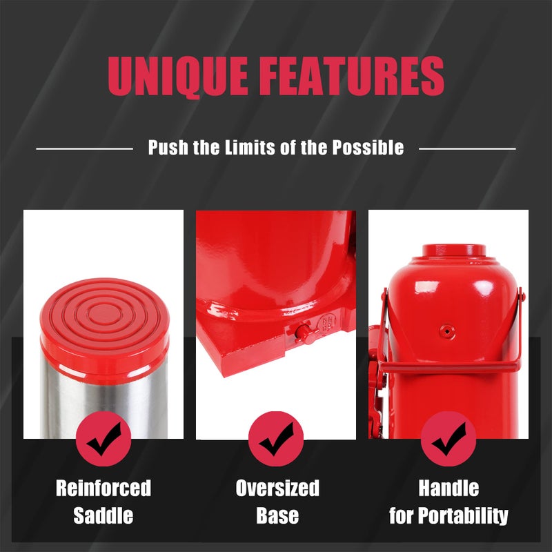 BIG RED T93007 Torin Hydraulic Stubby Low Profile Welded Bottle Jack, 30 Ton (60,000 lb) Capacity, Red - Image 3