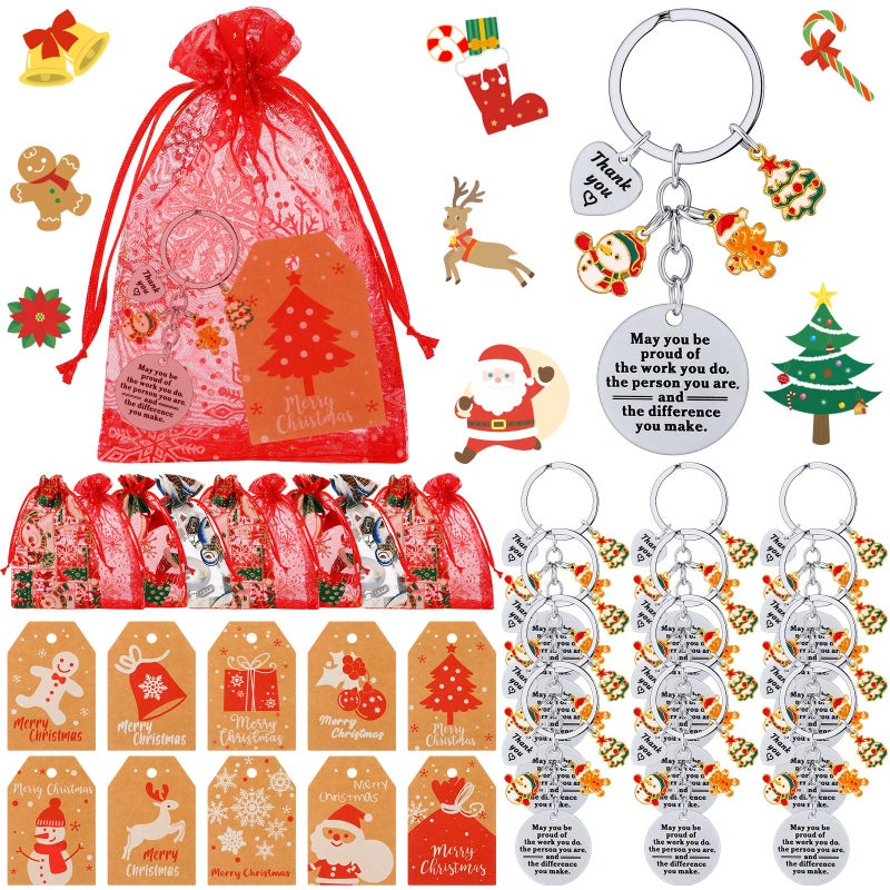 Loetere 36 Pcs Christmas Employee Appreciation Gifts for Coworker Thank You Keychains Gifts with Organza Bags Thank You Cards Snowman - Image 2