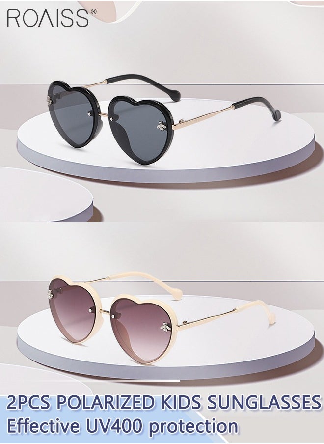 roaiss - 2 Pack Kids Unisex Fashion Casual Cute Heart Frame Solid Color Sunglasses - Image 1