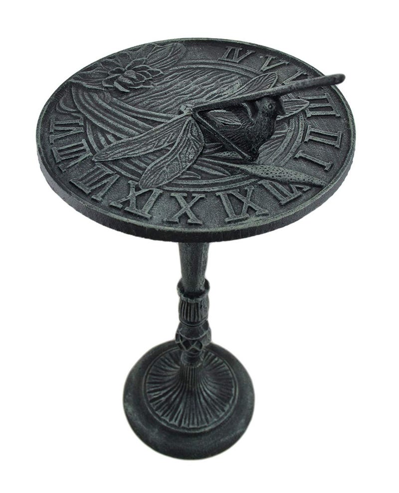 UD Verdigris Finished Cast Iron Dragonfly Sundial with Pedestal - Image 2
