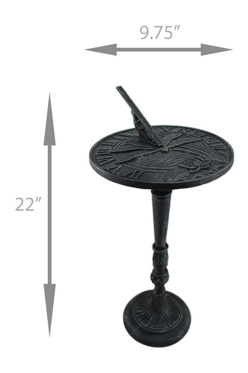 UD Verdigris Finished Cast Iron Dragonfly Sundial with Pedestal - Image 4