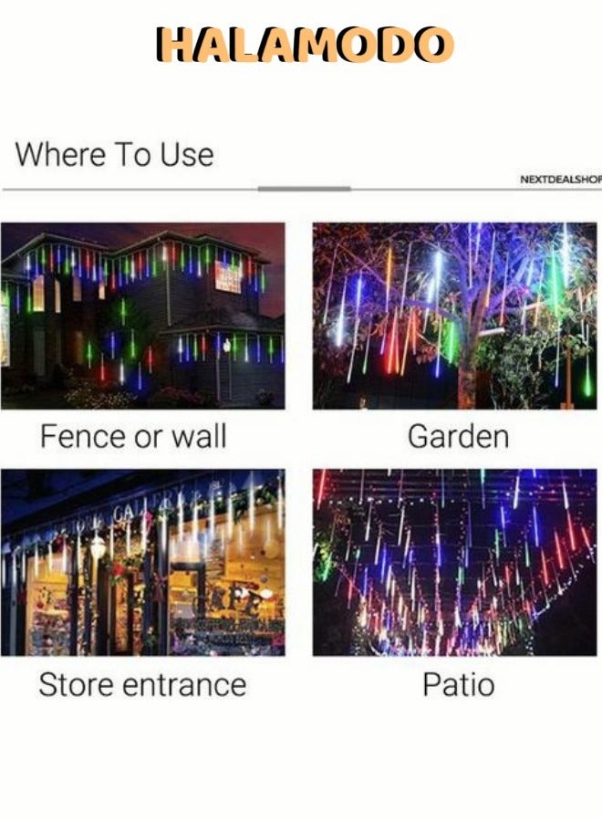 Generic Solar Meteor Shower Lights 20Inch 8Tubes Outdoor Waterproof Lights Falling Rain Drop Lights Snowfall Icicle Cascading String Lights for Holiday & Party & Wedding Decoration - Image 4