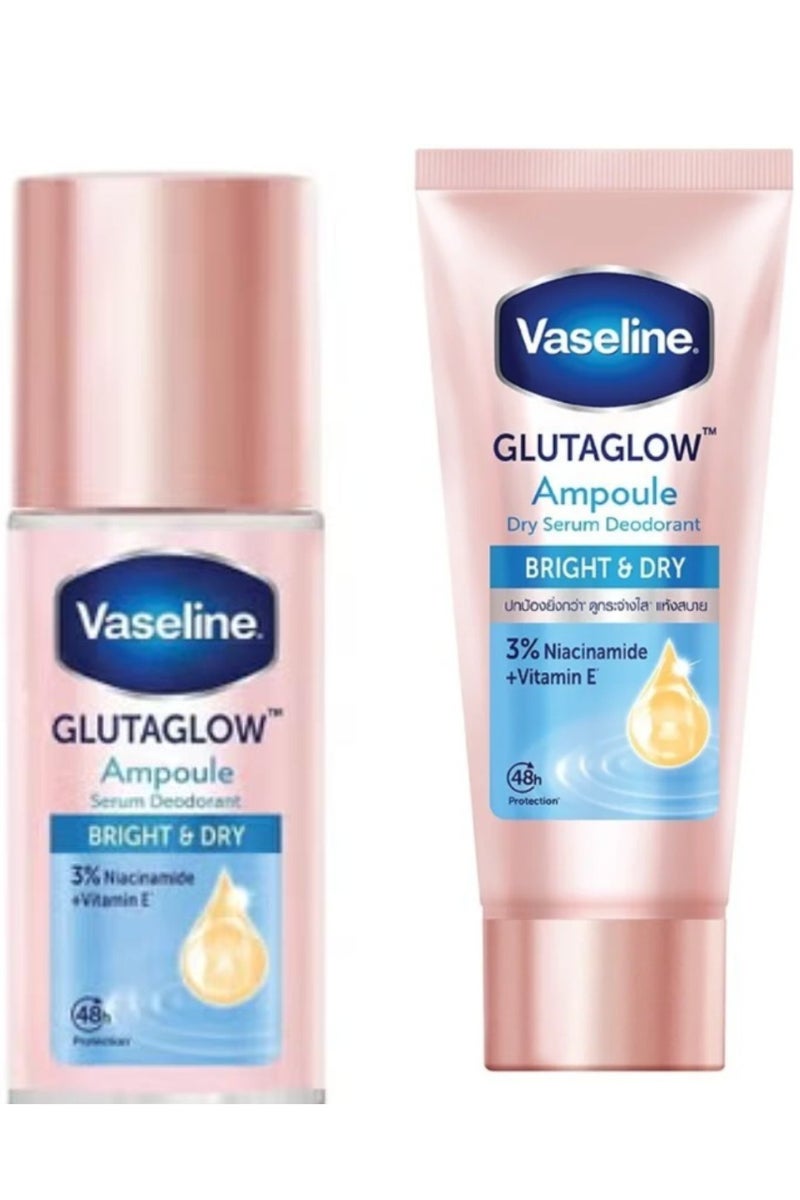 Vaseline The Best Set Of Two Pcs Of Deodrant Roll-On Serum Gluta Glow Ampoule Deodorant Bright & Dry 45ml + Glutaglow Bright & Dry Ampoule Dray Serum Deodorant 45 ml