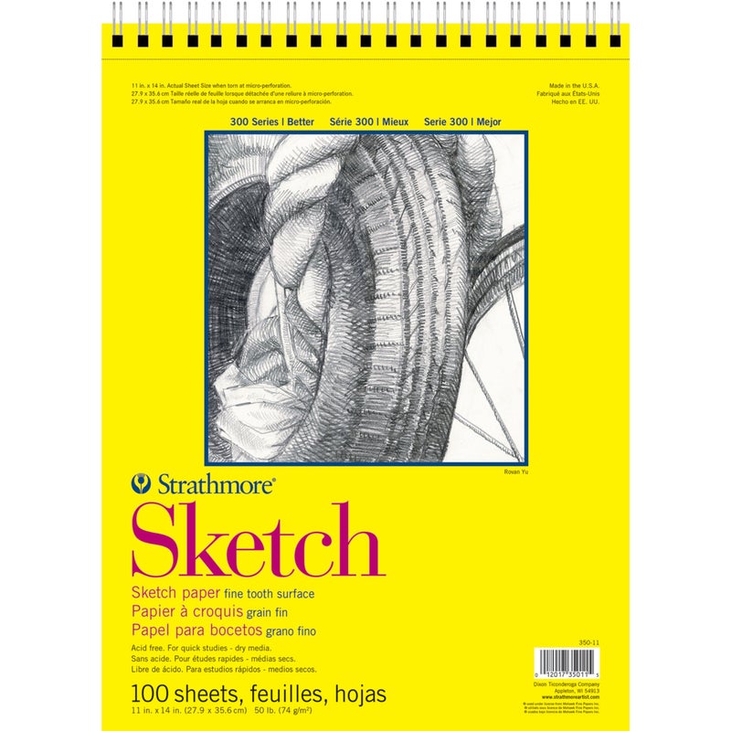 Strathmore 300 Series Sketch Pad 11x14 inch 100 Sheets Top Wire Artist Sketchbook for Drawing Illustration Art Class Students
