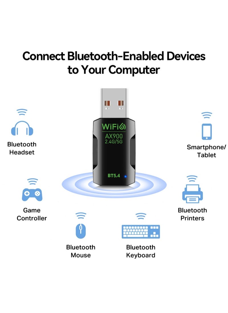 USB WiFi Bluetooth Adapter, 900Mbps Dual Band 2.4/5Ghz Wireless Network External Receiver- No Driver Needed, Mini WiFi Dongle for PC/Laptop/Desktop, Support Windows 11/10/8/7/Vista/XP