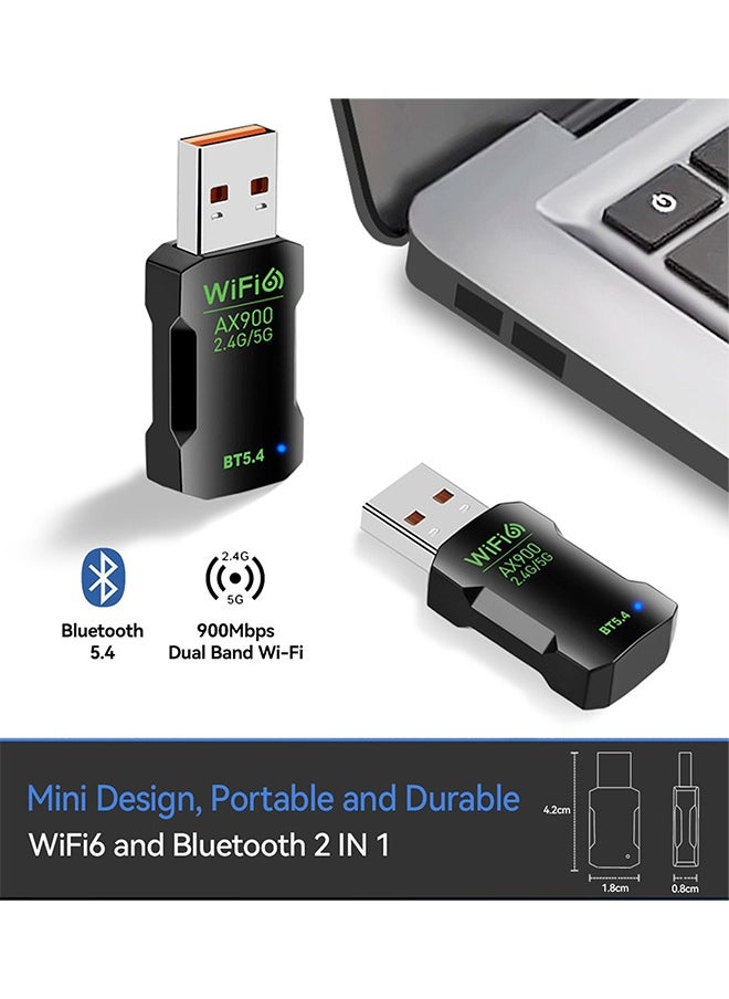 USB WiFi Bluetooth Adapter, 900Mbps Dual Band 2.4/5Ghz Wireless Network External Receiver- No Driver Needed, Mini WiFi Dongle for PC/Laptop/Desktop, Support Windows 11/10/8/7/Vista/XP