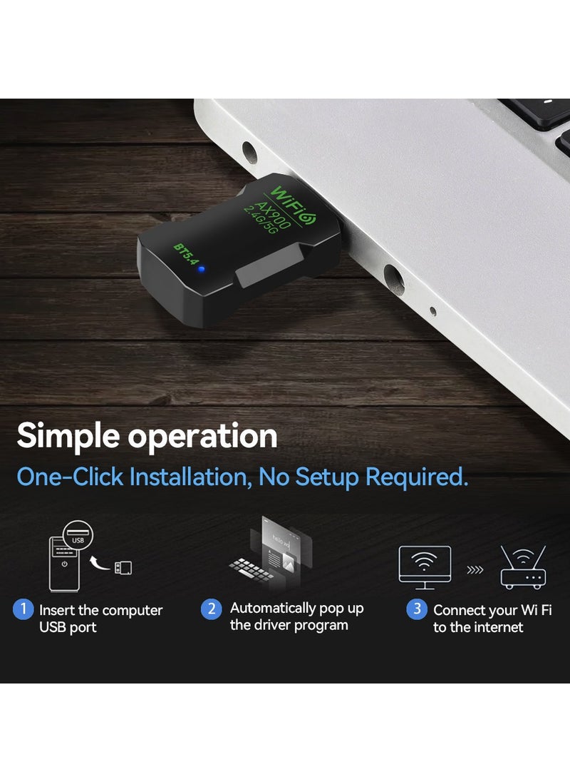 USB WiFi Bluetooth Adapter, 900Mbps Dual Band 2.4/5Ghz Wireless Network External Receiver- No Driver Needed, Mini WiFi Dongle for PC/Laptop/Desktop, Support Windows 11/10/8/7/Vista/XP