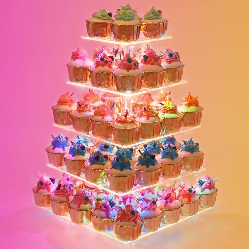 YestBuy Cupcake Stand  5 Tier Premium Cupcake Holder  Acrylic Cupcake Tower Display  Cady Bar Party Dcor  Acrylic Display for Pastry  LED Light String  Ideal for Weddings Birthday Colorful