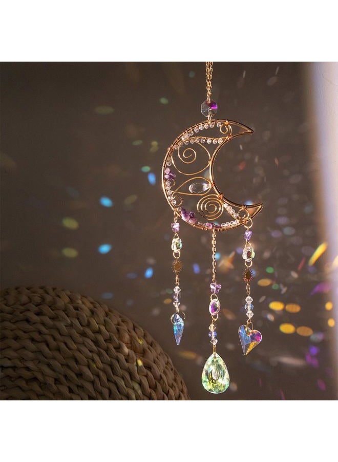 TUOKING Crystal Moon Suncatchers for Window Hanging Natural Healing Stones Wind Chimes Sun Catcher Rainbow Maker Good Luck Gifts Decor for Home Garden - Image 1
