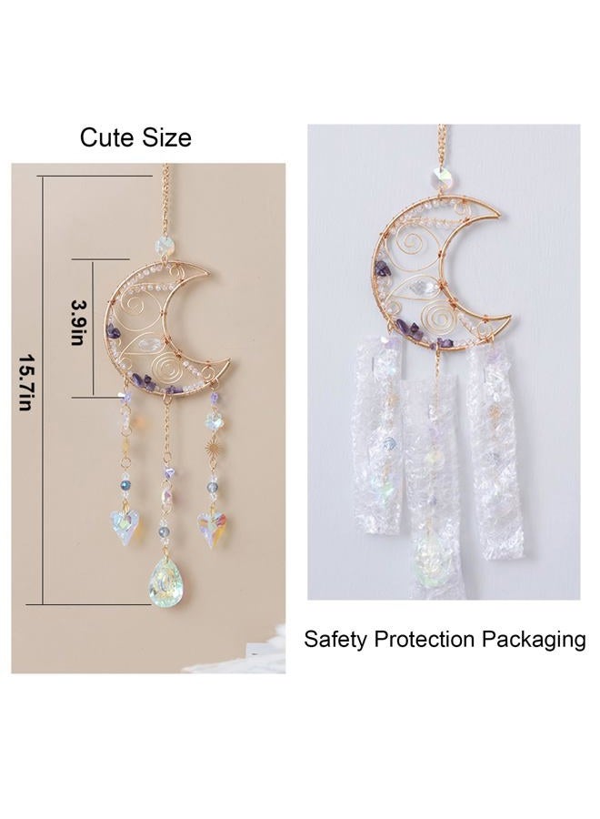 TUOKING Crystal Moon Suncatchers for Window Hanging Natural Healing Stones Wind Chimes Sun Catcher Rainbow Maker Good Luck Gifts Decor for Home Garden - Image 2