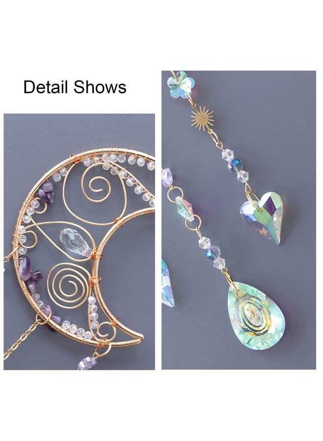 TUOKING Crystal Moon Suncatchers for Window Hanging Natural Healing Stones Wind Chimes Sun Catcher Rainbow Maker Good Luck Gifts Decor for Home Garden - Image 3