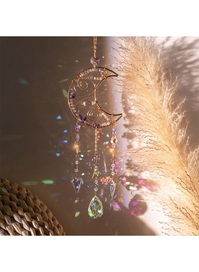 TUOKING Crystal Moon Suncatchers for Window Hanging Natural Healing Stones Wind Chimes Sun Catcher Rainbow Maker Good Luck Gifts Decor for Home Garden - Image 4