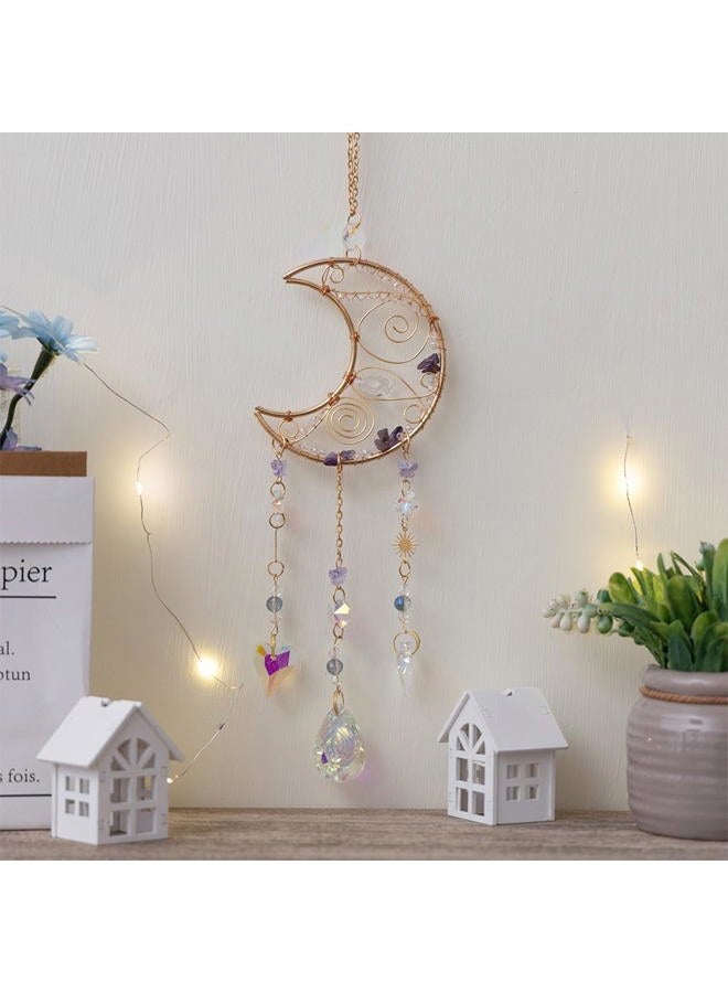 TUOKING Crystal Moon Suncatchers for Window Hanging Natural Healing Stones Wind Chimes Sun Catcher Rainbow Maker Good Luck Gifts Decor for Home Garden - Image 5