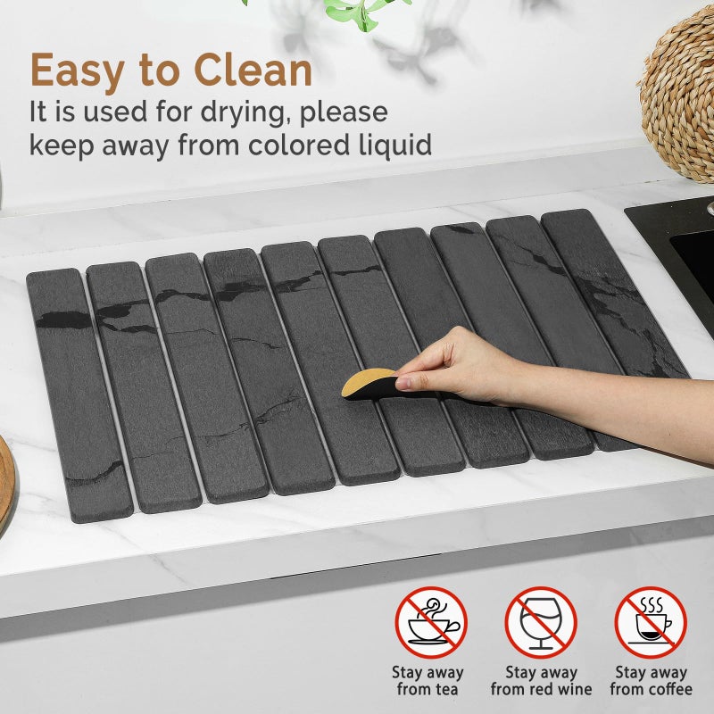 Bornerwhite Large Stone Dish Drying Mat for Kitchen Counter, 2PCS Quick Dry Stone Dishes Mat,Foldable Water Absorbing Diatomaceous Drying Organizer Pad for Plates Rack Bottles Utensils(Dark Gray 24"Ã—16" & 8"x4") - Image 5
