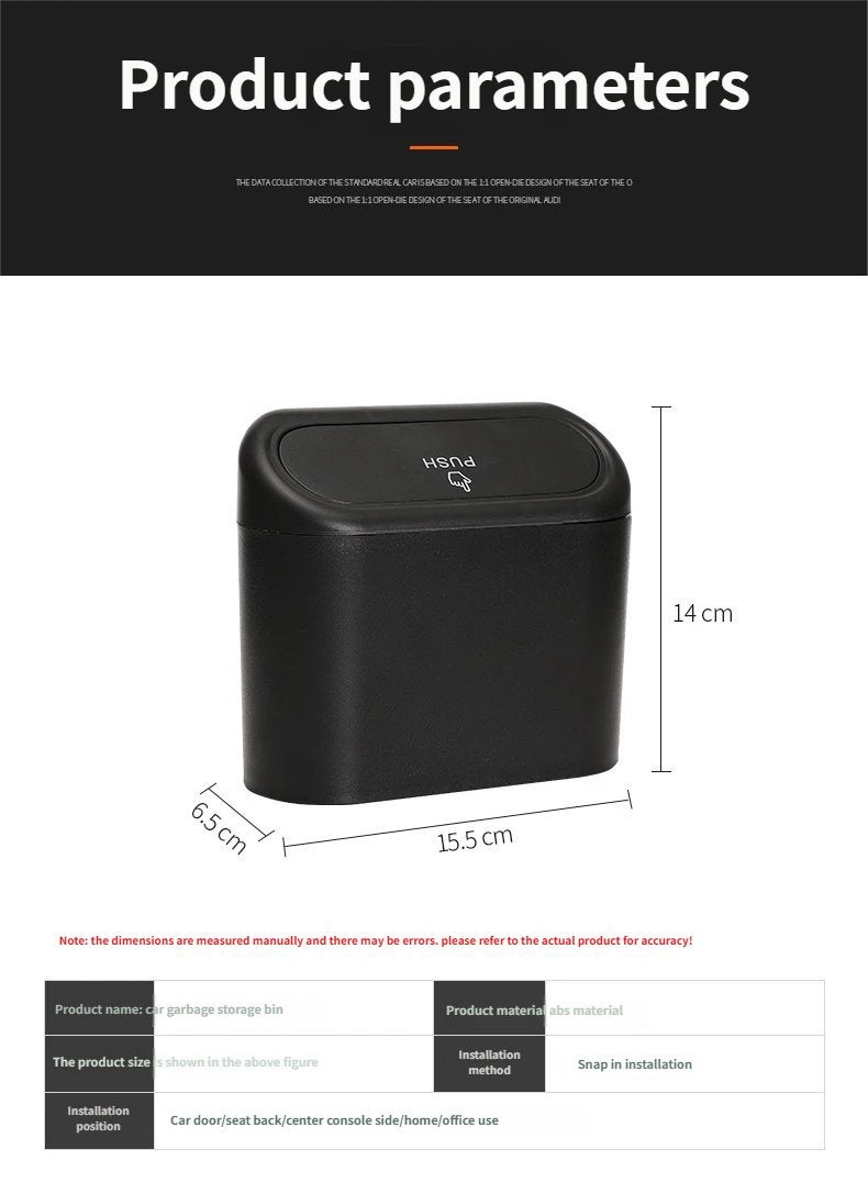 Car Trash Can with Lid, Leak-Proof Multipurpose Storage Container for Car Seat Back and Door Side, Office Dustbin, Black - Image 4