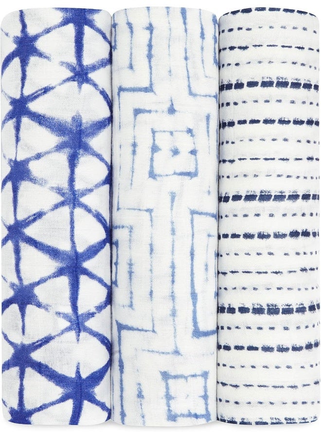 aden + anais Silky Soft Swaddle Blanket,100% Viscose from Bamboo Muslin Blankets for Girls & Boys, Baby Receiving Swaddles, Ideal Newborn & Infant Swaddling Set, 3 Pack, Indigo Shibori - Image 1