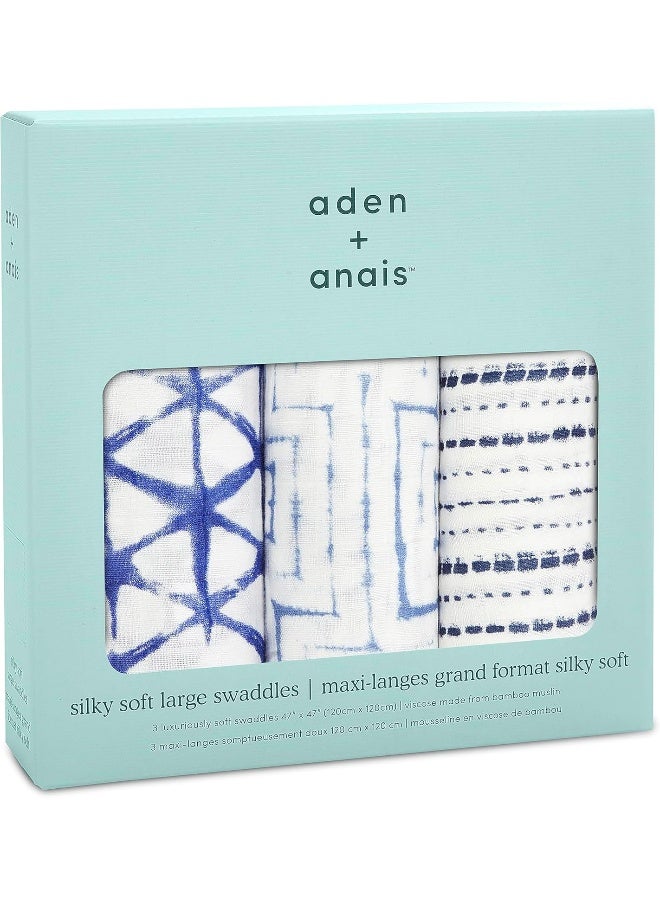 aden + anais Silky Soft Swaddle Blanket,100% Viscose from Bamboo Muslin Blankets for Girls & Boys, Baby Receiving Swaddles, Ideal Newborn & Infant Swaddling Set, 3 Pack, Indigo Shibori - Image 3