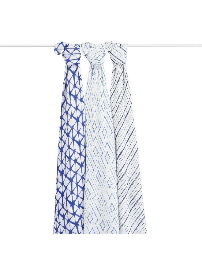 aden + anais Silky Soft Swaddle Blanket,100% Viscose from Bamboo Muslin Blankets for Girls & Boys, Baby Receiving Swaddles, Ideal Newborn & Infant Swaddling Set, 3 Pack, Indigo Shibori - Image 2
