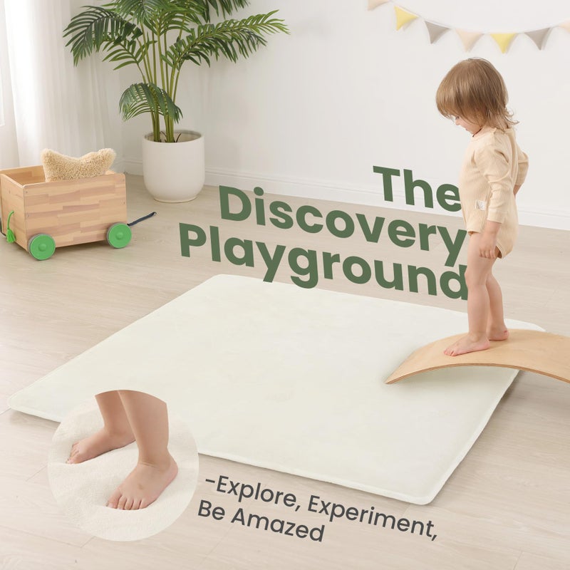 Huloo Sleep Baby Play Mat for Floor,1.3" Thick Elasti-Foam 50"Ã—50" Playpen Mat for Tummy Time,Water Repellent Soft Coral Velvet for Toddler,Infant,Kids,Non-Slip Backing Safe for Crawling(Cream) - Image 3