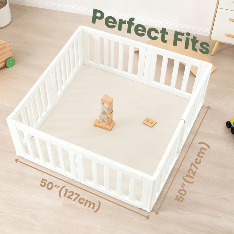 Huloo Sleep Baby Play Mat for Floor,1.3" Thick Elasti-Foam 50"Ã—50" Playpen Mat for Tummy Time,Water Repellent Soft Coral Velvet for Toddler,Infant,Kids,Non-Slip Backing Safe for Crawling(Cream) - Image 5