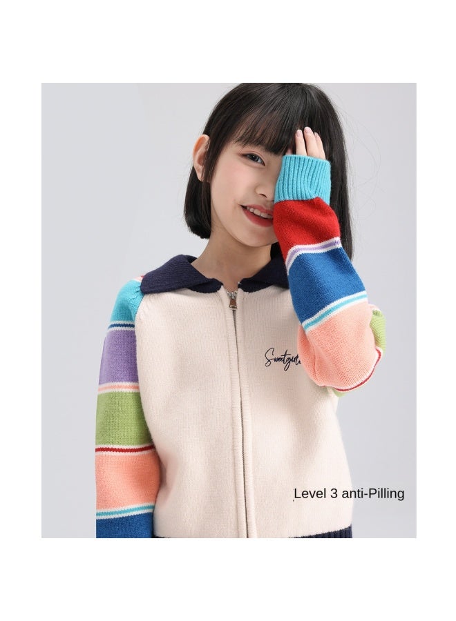 Zuoxi Kids Cardigan Sweater For Girls - Spring & Autumn Knitted Pullover With Color Block Design, Stylish And Trendy Outerwear For Toddlers To Big Kids - Image 5
