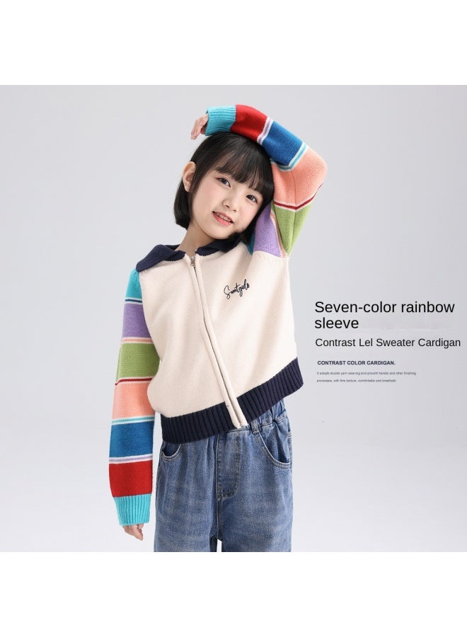 Zuoxi Kids Cardigan Sweater For Girls - Spring & Autumn Knitted Pullover With Color Block Design, Stylish And Trendy Outerwear For Toddlers To Big Kids - Image 4