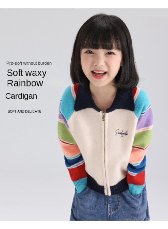 Zuoxi Kids Cardigan Sweater For Girls - Spring & Autumn Knitted Pullover With Color Block Design, Stylish And Trendy Outerwear For Toddlers To Big Kids - Image 1