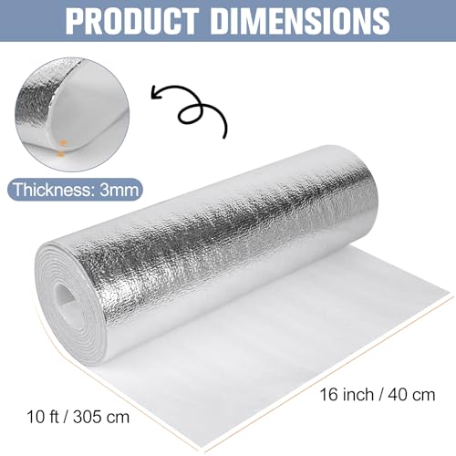 Miuwauer Reflective Insulation Roll 16in x 10Ft (3mm) Foam Core Radiant Barrier Reflective Aluminum Foil Wrap Insulation Sheet Thermal Shield for Winter RV Window Thermal Cold Insulation Summer Heat - Image 2