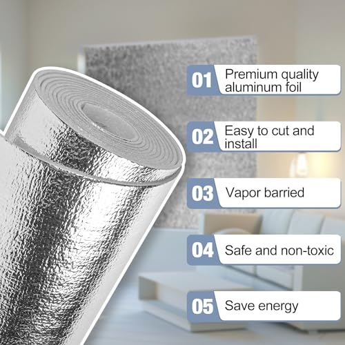 Miuwauer Reflective Insulation Roll 16in x 10Ft (3mm) Foam Core Radiant Barrier Reflective Aluminum Foil Wrap Insulation Sheet Thermal Shield for Winter RV Window Thermal Cold Insulation Summer Heat - Image 5