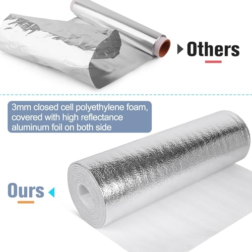 Miuwauer Reflective Insulation Roll 16in x 10Ft (3mm) Foam Core Radiant Barrier Reflective Aluminum Foil Wrap Insulation Sheet Thermal Shield for Winter RV Window Thermal Cold Insulation Summer Heat - Image 4