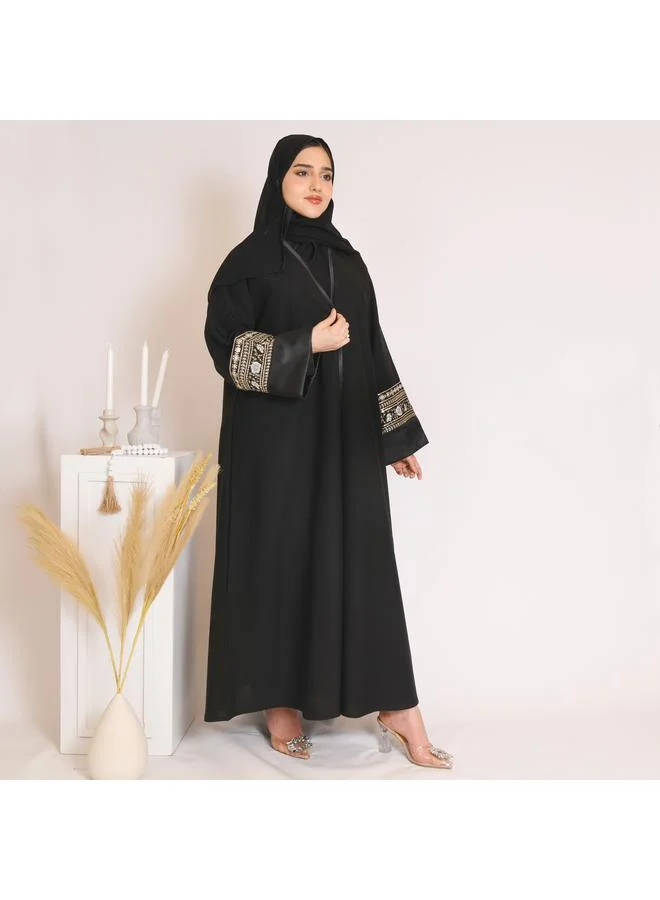 عبايات حوراء عباية لف سوداء بكلفة زاهية على الاكمام الدبل