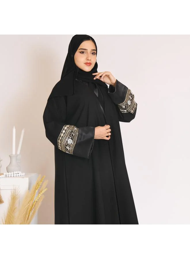 عبايات حوراء عباية لف سوداء بكلفة زاهية على الاكمام الدبل