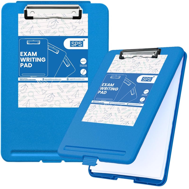 sps Exampad A4 Plastic Clipboard with Built-in Storage and Pen Holder - Ideal for School, Office, Travel - Perfect for Students and Professionals, School and Office - Blue - Image 1