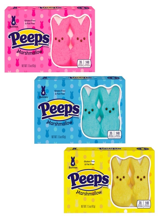 Peeps Marshmallow Bunnies - Pack of 3 - One of Box of Each Color - Blue, Pink and Yellow - Perfect for Easter Baskets - Classic Treat Everyone is Sure - Image 1