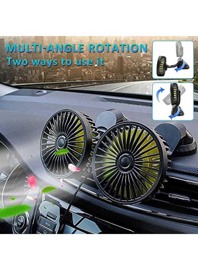 بادوم مروحة سيارة مزدوجة الرأس 5 فولت، مروحة سيارة محمولة مثبتة على السيارة، مروحة USB كهربائية، دوران 360 درجة، مروحة مكتب تبريد تلقائي للسيارة مع 3 سرعات رياح قوية للوحة قيادة السيارة والمكتب المنزلي - Image 4