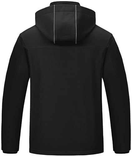 Pursky Softshell Jacket Men Coat Fitted Jogging Running Jackets Men's Lightweight Fleece Lined Hooded Water Resistant Winter Hiking Windbreaker Black L - Image 2