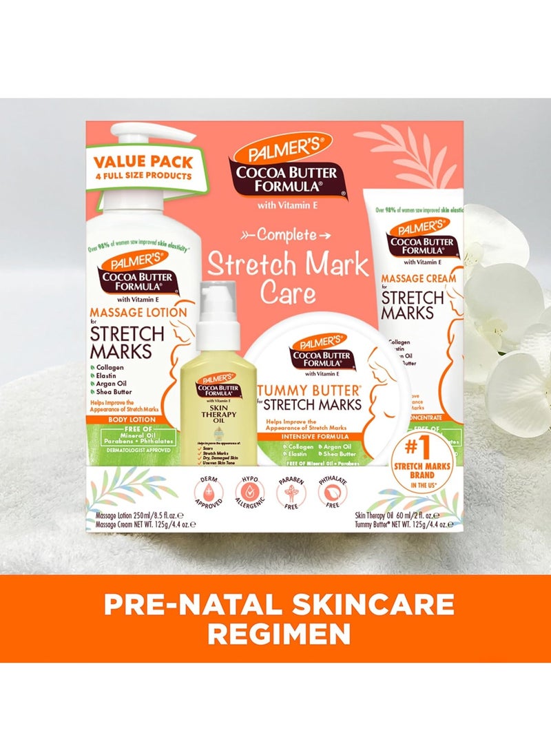 PALMER'S - Palmer's Cocoa Butter Formula Pregnancy Skin Care Kit for Stretch Marks and Scars, Dermatologist Approved, Gift for Mom to Be, 4 Piece Full Size Set - Image 1