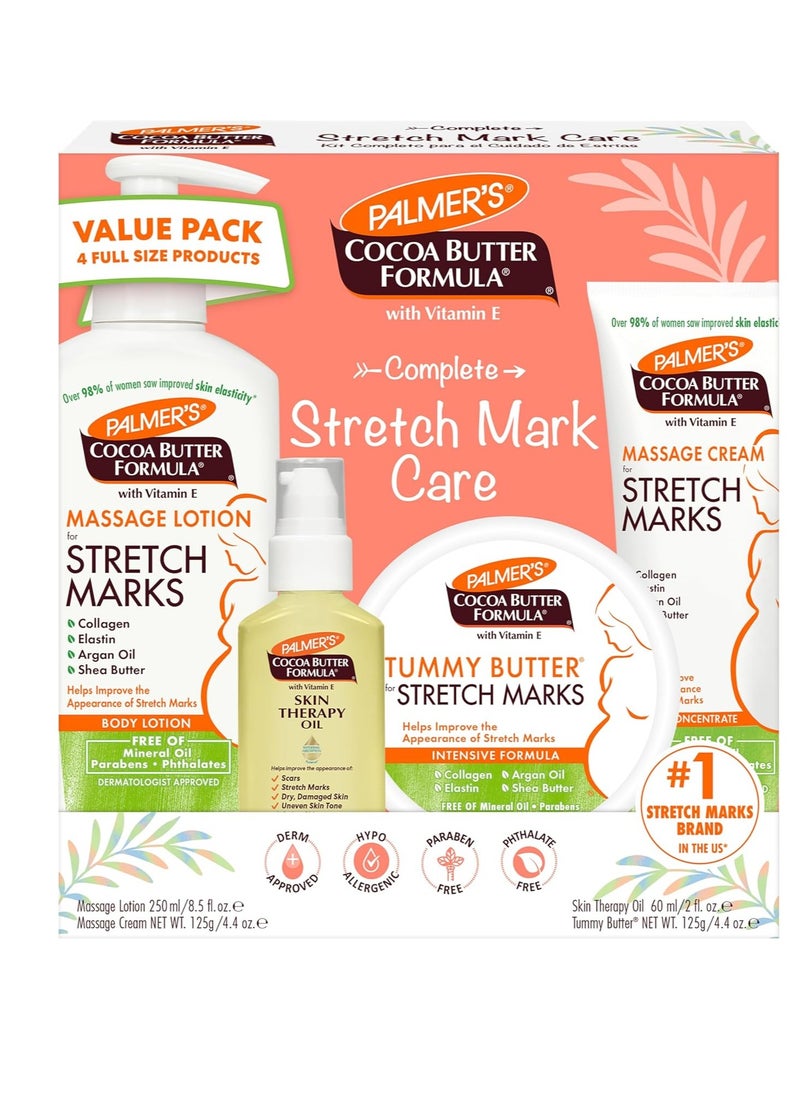 PALMER'S - Palmer's Cocoa Butter Formula Pregnancy Skin Care Kit for Stretch Marks and Scars, Dermatologist Approved, Gift for Mom to Be, 4 Piece Full Size Set - Image 1