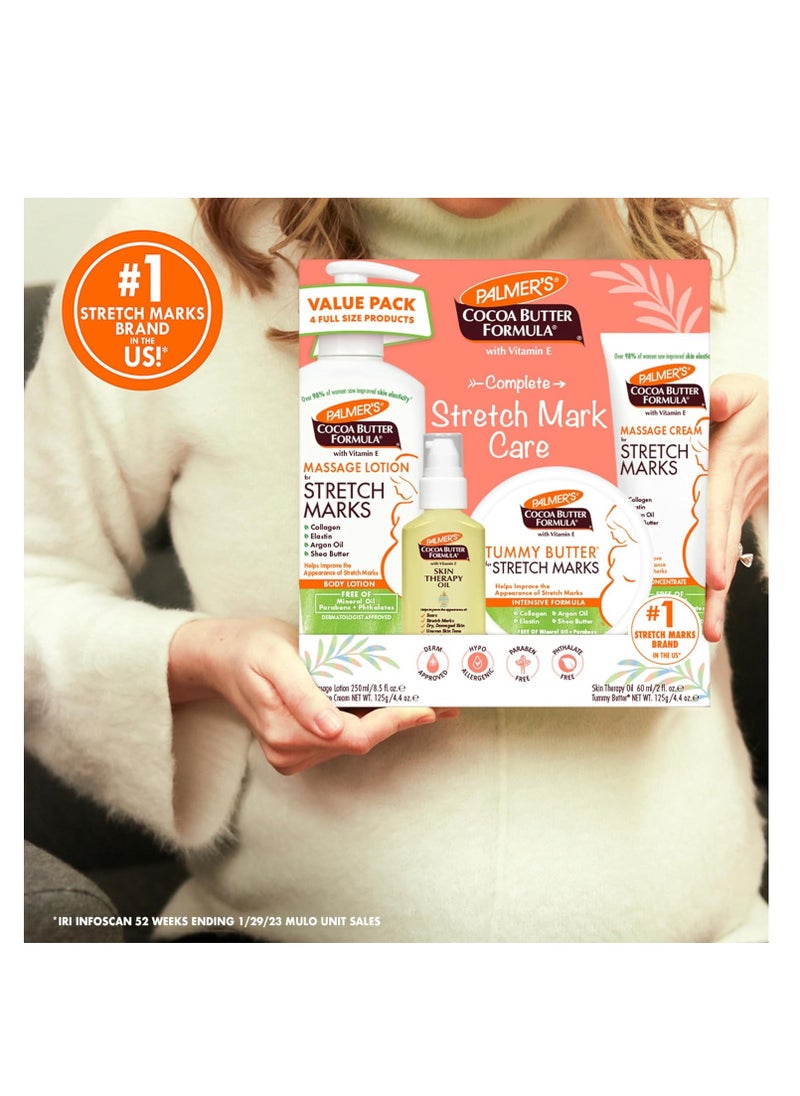 PALMER'S - Palmer's Cocoa Butter Formula Pregnancy Skin Care Kit for Stretch Marks and Scars, Dermatologist Approved, Gift for Mom to Be, 4 Piece Full Size Set - Image 1