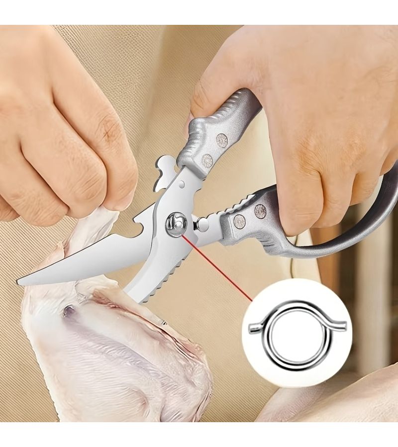 Silvery Stainless Steel Chicken Bone Scissors Kitchen Shears For Seafood BBQ And Cooked Food - Image 5