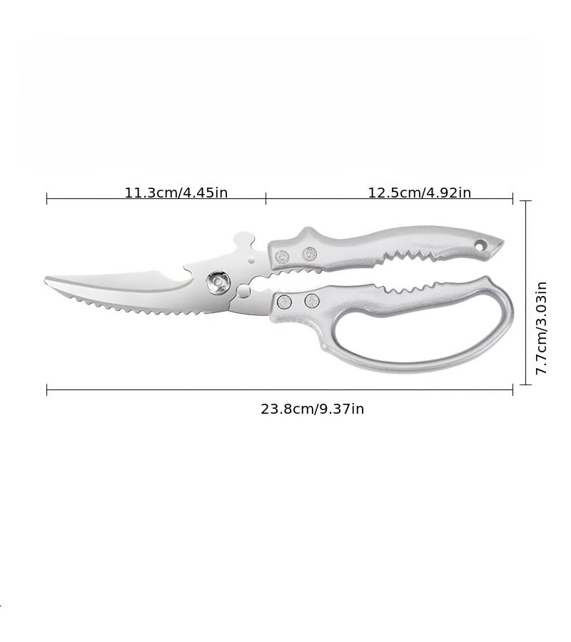 Silvery Stainless Steel Chicken Bone Scissors Kitchen Shears For Seafood BBQ And Cooked Food - Image 3