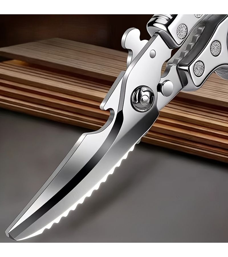 Silvery Stainless Steel Chicken Bone Scissors Kitchen Shears For Seafood BBQ And Cooked Food - Image 2