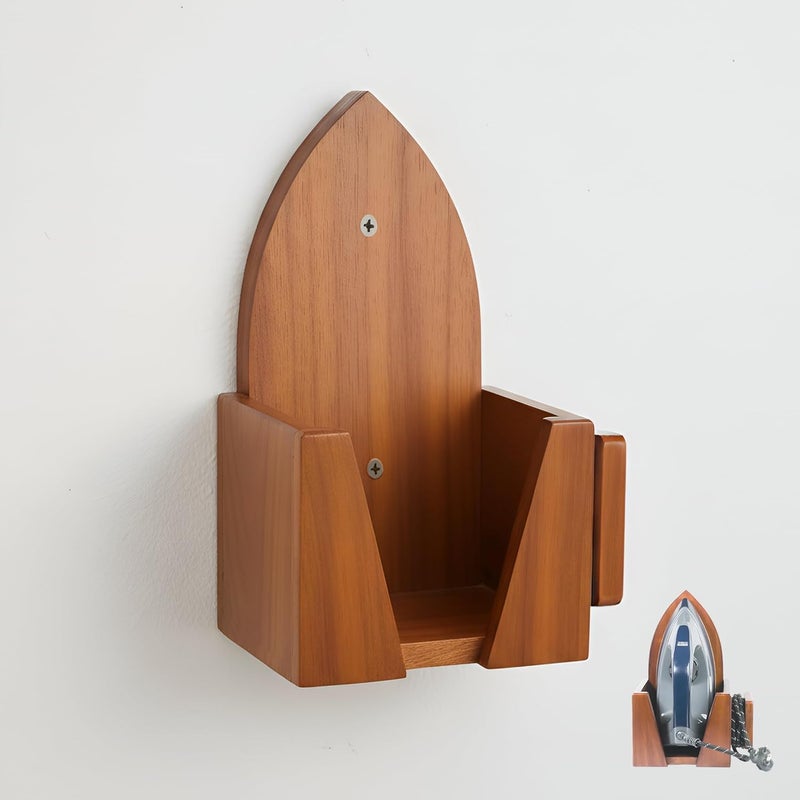 Bmado Premium Multi-Purpose Polished Wooden Iron Press Holder | Durable Wooden | Wall-Mounted Iron Stand with Cable Organizer | Durable Wooden Holder for Laundry Room - Image 1