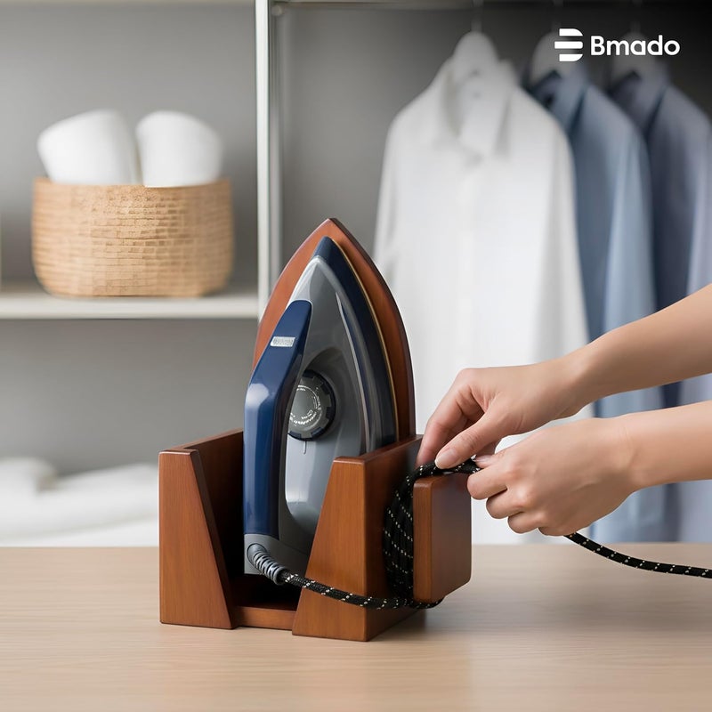 Bmado Premium Multi-Purpose Polished Wooden Iron Press Holder | Durable Wooden | Wall-Mounted Iron Stand with Cable Organizer | Durable Wooden Holder for Laundry Room - Image 5